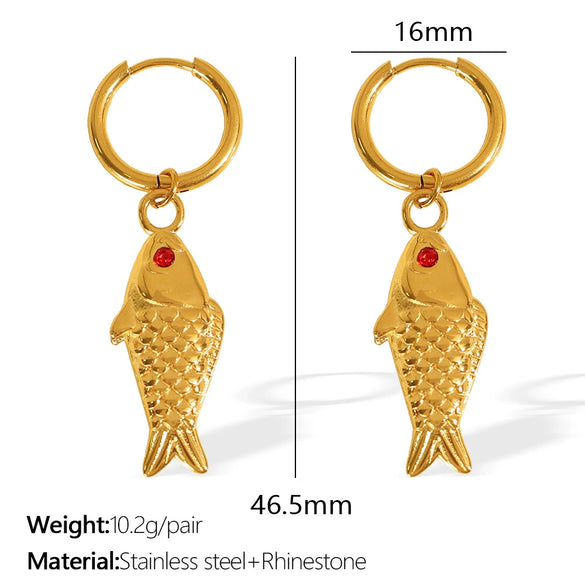 Wholesale Women's Fashion Fresh Style Fish Eye 316L Stainless Steel 18K Gold Plated Marine Earrings