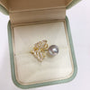 Wholesale Women's Fashion Freshwater Pearl And Copper Ring With Butterfly And Micro Set Zircon