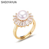 Wholesale Women's Fashion Freshwater Pearl And Zircon Ring Copper Gold Plated