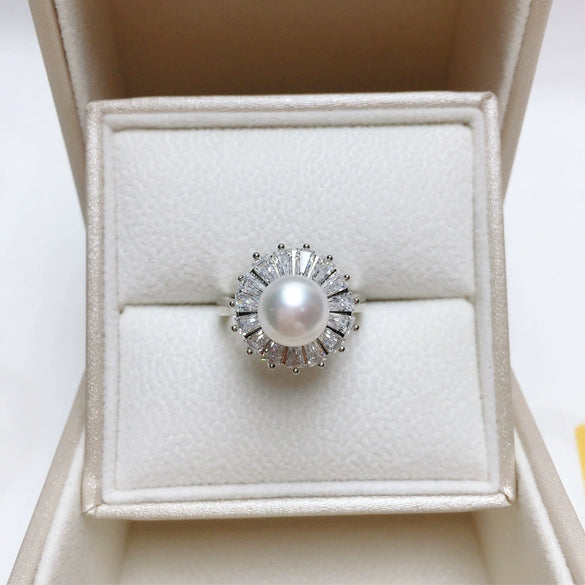 Wholesale Women's Fashion Freshwater Pearl And Zircon Ring Copper Gold Plated