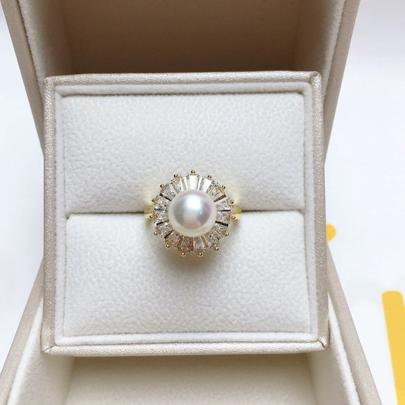 Wholesale Women's Fashion Freshwater Pearl And Zircon Ring Copper Gold Plated