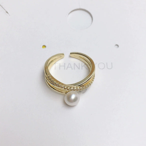 Wholesale Women's Fashion Freshwater Pearl Ring Copper Goldplated With Flat Round And Steamed Bread Round Pearls