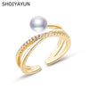 Wholesale Women's Fashion Freshwater Pearl Ring Copper Goldplated With Flat Round And Steamed Bread Round Pearls