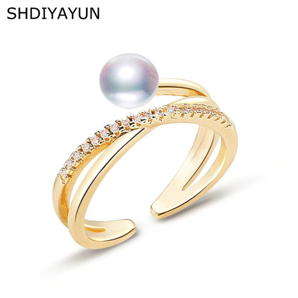 Wholesale Women's Fashion Freshwater Pearl Ring Copper Goldplated With Flat Round And Steamed Bread Round Pearls