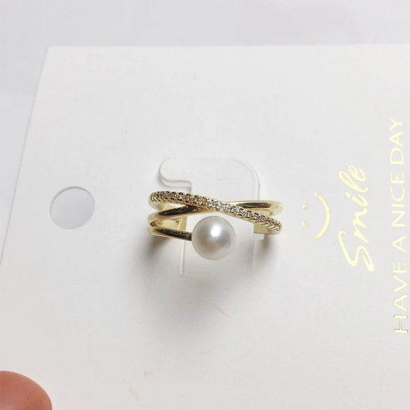 Wholesale Women's Fashion Freshwater Pearl Ring Copper Goldplated With Flat Round And Steamed Bread Round Pearls