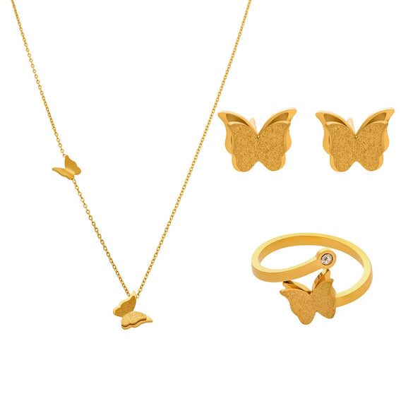 Wholesale Women's Fashion Frosted Butterfly Ferris Wheel Jewelry Set Electroplated Stainless Steel And Titanium Steel