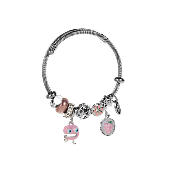 Wholesale Women's Fashion Fruit Styling Titanium Steel Electroplated Diy Crystal Bracelet With Cartoon Strawberry Pendant