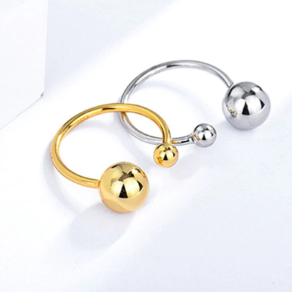 Wholesale Women's Fashion Geometric Asymmetric Round Bead Copper Ring With Electroplating