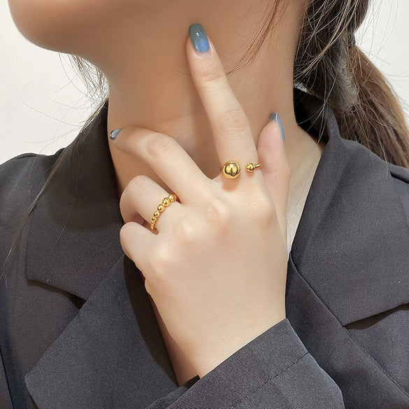 Wholesale Women's Fashion Geometric Asymmetric Round Bead Copper Ring With Electroplating
