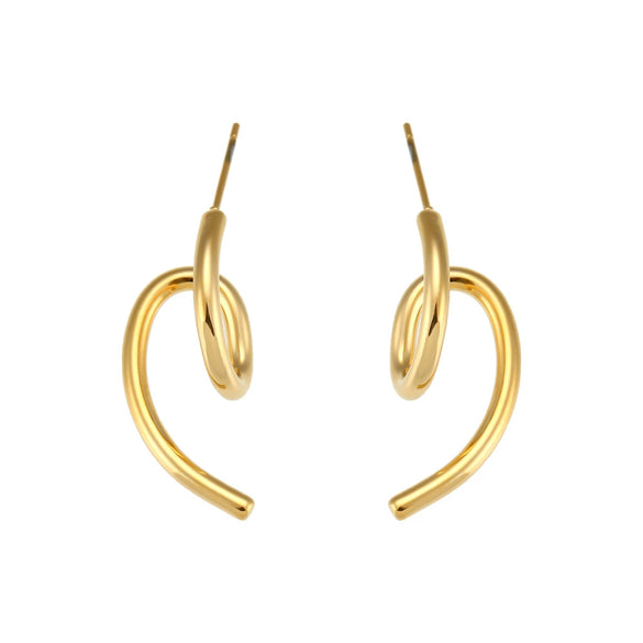 Wholesale Women's Fashion Geometric Asymmetrical Curve Stainless Steel 18K Gold Plated Earrings Jewelry