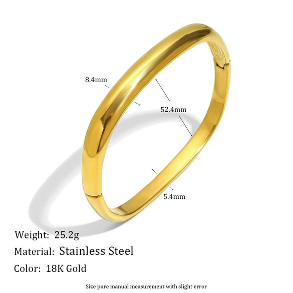 Wholesale Women's Fashion Geometric Asymmetrical Round Buckle Stainless Steel 18K Gold Plated Hand Bracelet