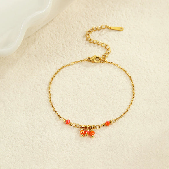 Wholesale Women's Fashion Geometric Beaded Stainless Steel Chain Bracelet 18K Gold Plated