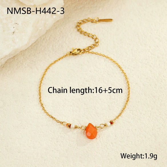 Wholesale Women's Fashion Geometric Beaded Stainless Steel Chain Bracelet 18K Gold Plated