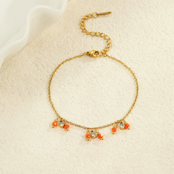 Wholesale Women's Fashion Geometric Beaded Stainless Steel Chain Bracelet 18K Gold Plated