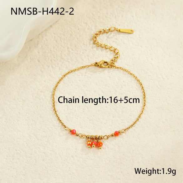 Wholesale Women's Fashion Geometric Beaded Stainless Steel Chain Bracelet 18K Gold Plated
