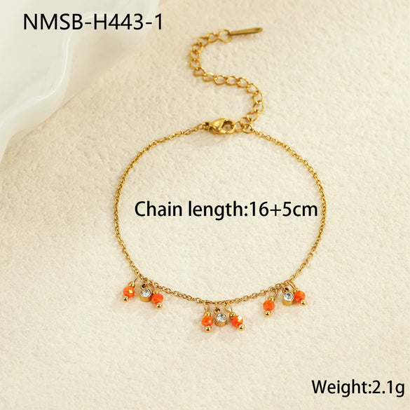 Wholesale Women's Fashion Geometric Beaded Stainless Steel Chain Bracelet 18K Gold Plated