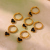 Wholesale Women's Fashion Geometric Black Agate Heart Pendant Earrings Stainless Steel 18K Gold Plated