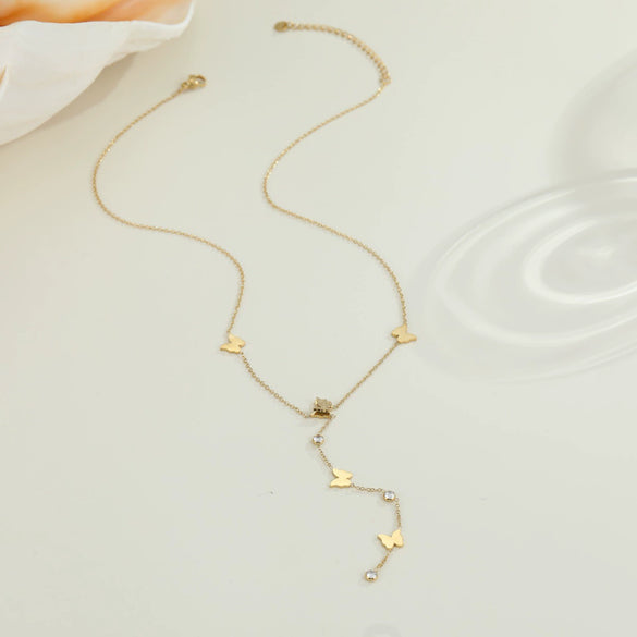 Wholesale Women's Fashion Geometric Butterfly Tassel Clavicle Chain Stainless Steel Electroplated Yshaped Chain