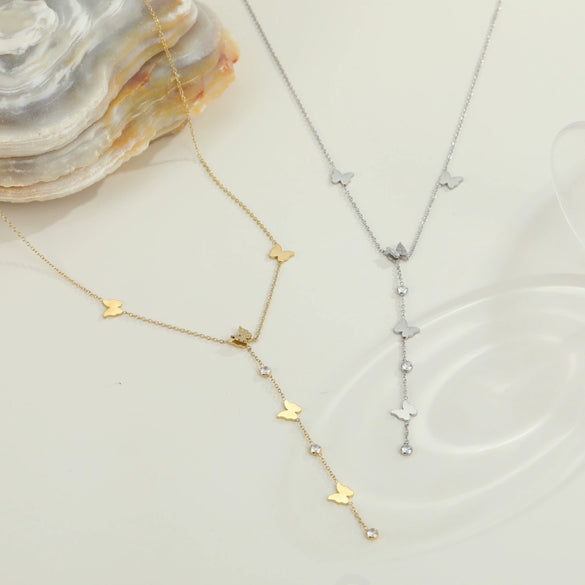 Wholesale Women's Fashion Geometric Butterfly Tassel Clavicle Chain Stainless Steel Electroplated Yshaped Chain
