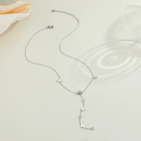 Wholesale Women's Fashion Geometric Butterfly Tassel Clavicle Chain Stainless Steel Electroplated Yshaped Chain