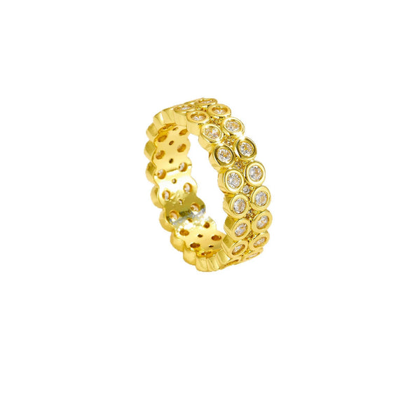 Wholesale Women's Fashion Geometric Copper Ring With Micro Inlaid Zircon And Electroplated Platinum And 18K Gold