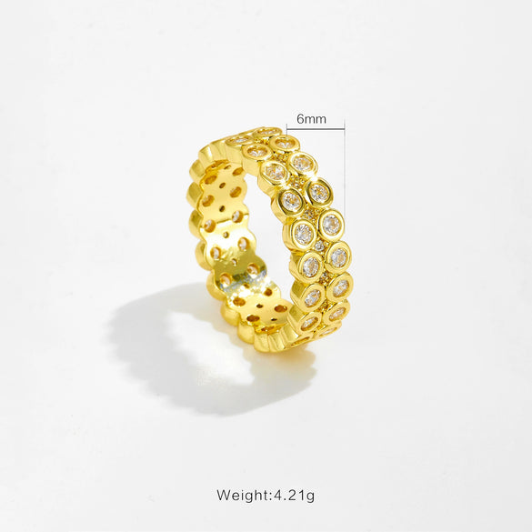 Wholesale Women's Fashion Geometric Copper Ring With Micro Inlaid Zircon And Electroplated Platinum And 18K Gold