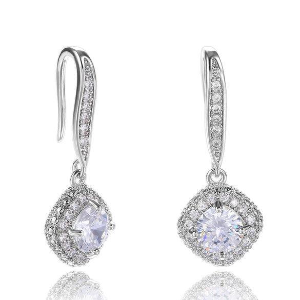 Wholesale Women's Fashion Geometric Copper Zircon Square Earrings
