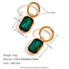 Wholesale Women's Fashion Geometric Cut Corner Rectangular Titanium Steel 18K Gold Plated Zircon Pendant Earrings