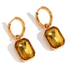 Wholesale Women's Fashion Geometric Cut Corner Rectangular Titanium Steel 18K Gold Plated Zircon Pendant Earrings