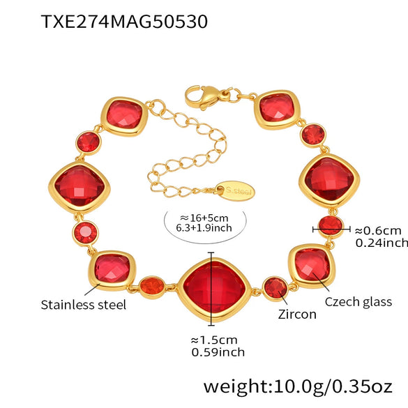 Wholesale Women's Fashion Geometric Czech Glass Bracelet With Stainless Steel And Electroplating