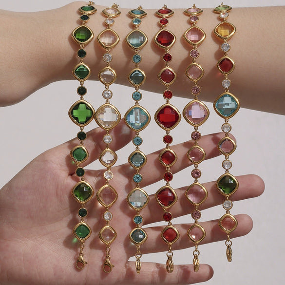 Wholesale Women's Fashion Geometric Czech Glass Bracelet With Stainless Steel And Electroplating