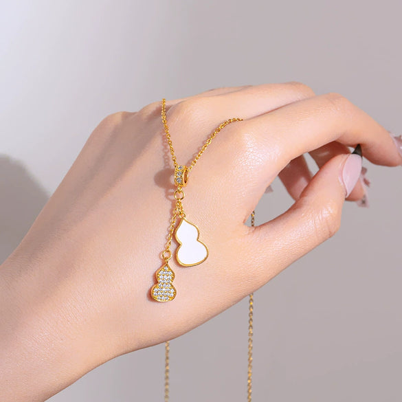 Wholesale Women's Fashion Geometric Diamond Tassel Gourd Titanium Steel And Copper Necklace
