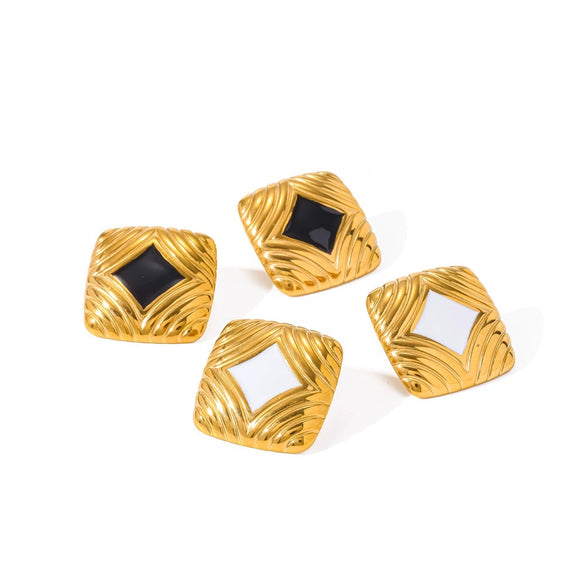 Wholesale Women's Fashion Geometric Diamondshaped Square Stainless Steel Earrings With Pvd Furnace Vacuum Real Gold Plating