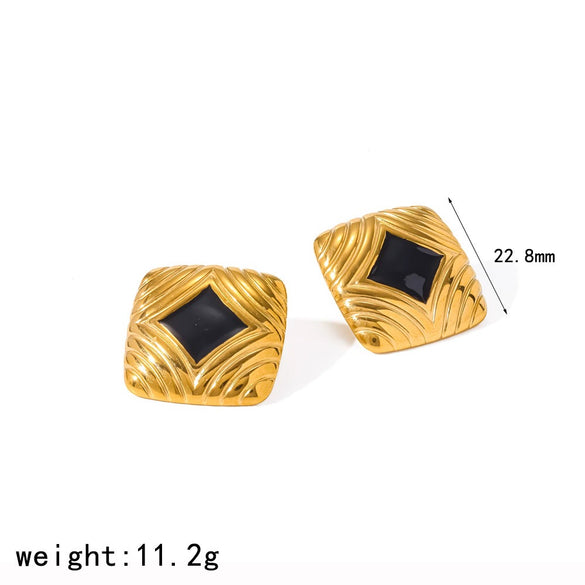 Wholesale Women's Fashion Geometric Diamondshaped Square Stainless Steel Earrings With Pvd Furnace Vacuum Real Gold Plating
