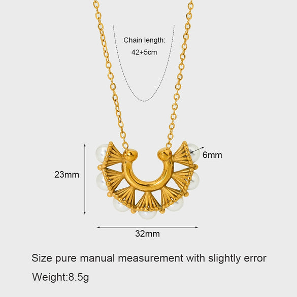 Wholesale Women's Fashion Geometric Drop Shape Hollow Fanshaped Pendant Stainless Steel And Titanium Steel Necklace With 18K Gold Plated Oshaped Chain