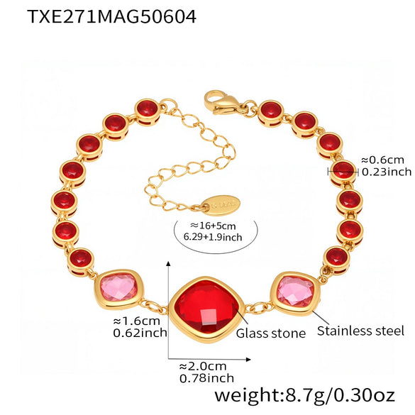 Wholesale Women's Fashion Geometric Faceted Transparent Czech Glass Stone 316L Stainless Steel Electroplated Bracelet