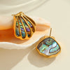 Wholesale Women's Fashion Geometric Fanshaped Stainless Steel 18K Gold Plated Necklace And Earrings