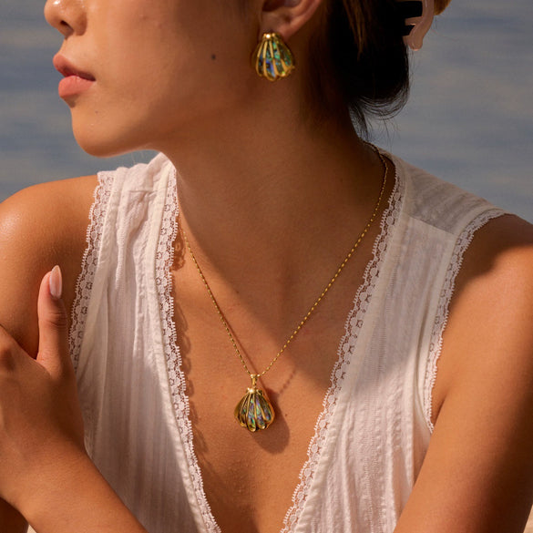Wholesale Women's Fashion Geometric Fanshaped Stainless Steel 18K Gold Plated Necklace And Earrings