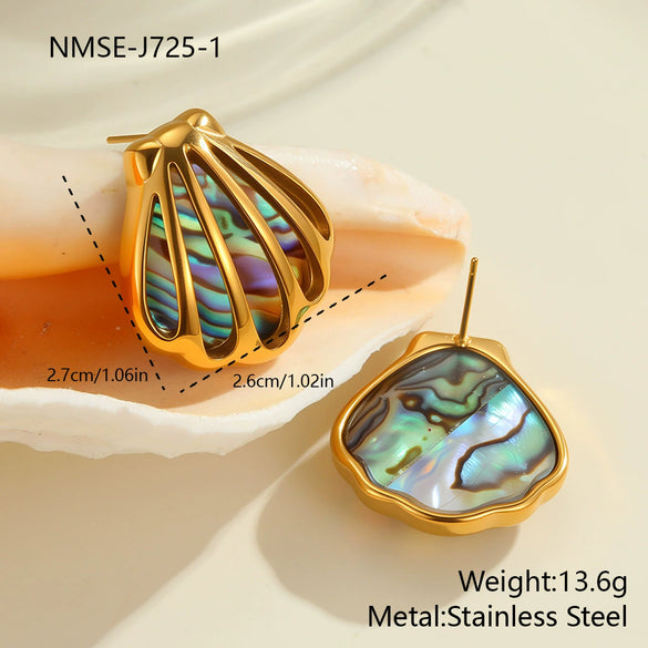 Wholesale Women's Fashion Geometric Fanshaped Stainless Steel 18K Gold Plated Necklace And Earrings
