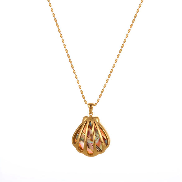 Wholesale Women's Fashion Geometric Fanshaped Stainless Steel 18K Gold Plated Necklace And Earrings