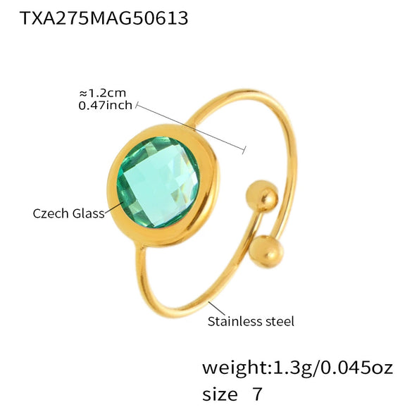 Wholesale Women's Fashion Geometric Ferris Wheel Faceted Open Bead Index Finger Ring Stainless Steel Glass Stone 18K Gold Plated