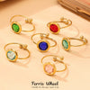 Wholesale Women's Fashion Geometric Ferris Wheel Faceted Open Bead Index Finger Ring Stainless Steel Glass Stone 18K Gold Plated