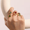 Wholesale Women's Fashion Geometric Ferris Wheel Faceted Open Bead Index Finger Ring Stainless Steel Glass Stone 18K Gold Plated