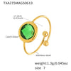 Wholesale Women's Fashion Geometric Ferris Wheel Faceted Open Bead Index Finger Ring Stainless Steel Glass Stone 18K Gold Plated