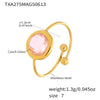 Wholesale Women's Fashion Geometric Ferris Wheel Faceted Open Bead Index Finger Ring Stainless Steel Glass Stone 18K Gold Plated