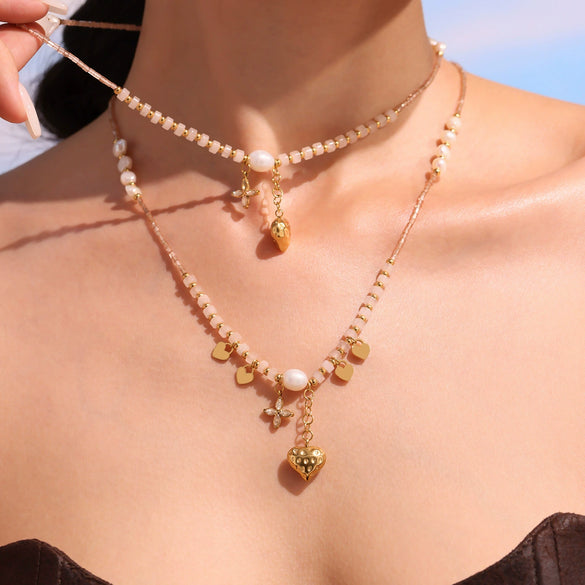 Wholesale Women's Fashion Geometric Ferris Wheel Heart Flower Pendant Necklace Made Of Titanium Steel And Stainless Steel With Electroplating