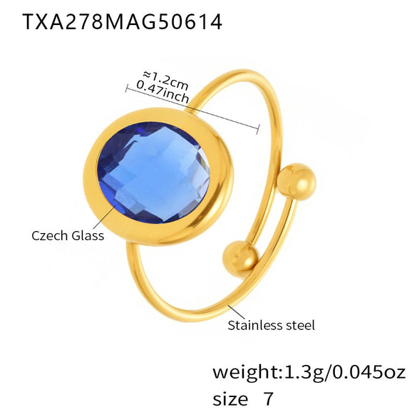 Wholesale Women's Fashion Geometric Ferris Wheel Oval Inlaid Glass Stone Electroplated Stainless Steel Ring