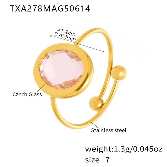 Wholesale Women's Fashion Geometric Ferris Wheel Oval Inlaid Glass Stone Electroplated Stainless Steel Ring