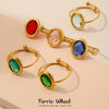 Wholesale Women's Fashion Geometric Ferris Wheel Oval Inlaid Glass Stone Electroplated Stainless Steel Ring