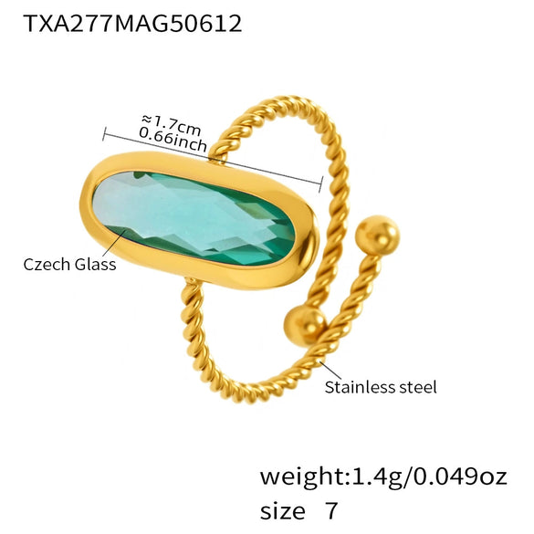 Wholesale Women's Fashion Geometric Ferris Wheel Rectangular Stainless Steel And Glass Stone Electroplated Open Index Finger Ring